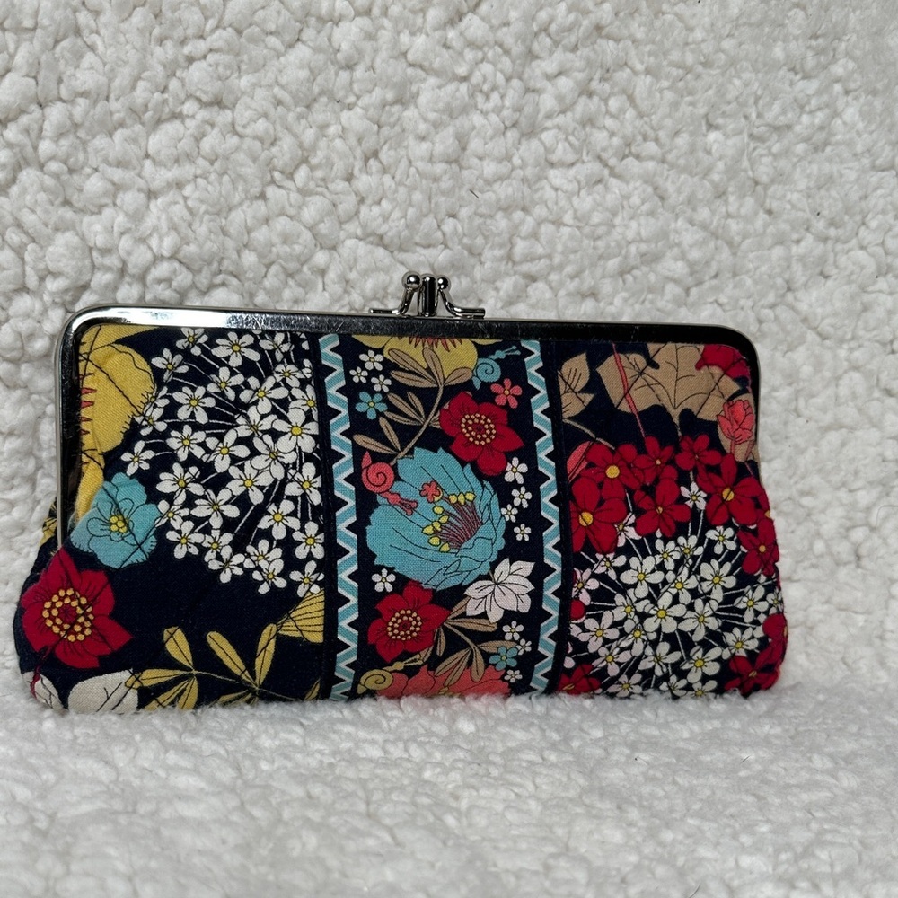 Vera Bradley Happy Snails Floral Double Kiss Lock Frame Clutch Wallet NWOT